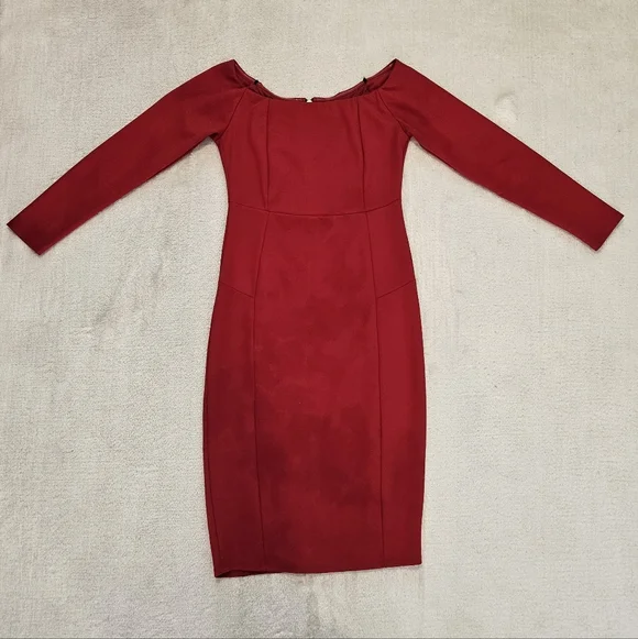 Preloved Bebe Red Midi Sheath Dress Size 4 Formal Feminine Party Office Glam - Picture 2 of 11